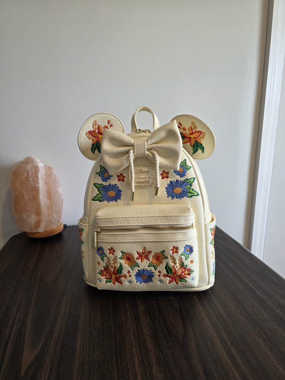 Loungefly Disney Cream Floral Embroidered Mini Backpack with Bow Ears
